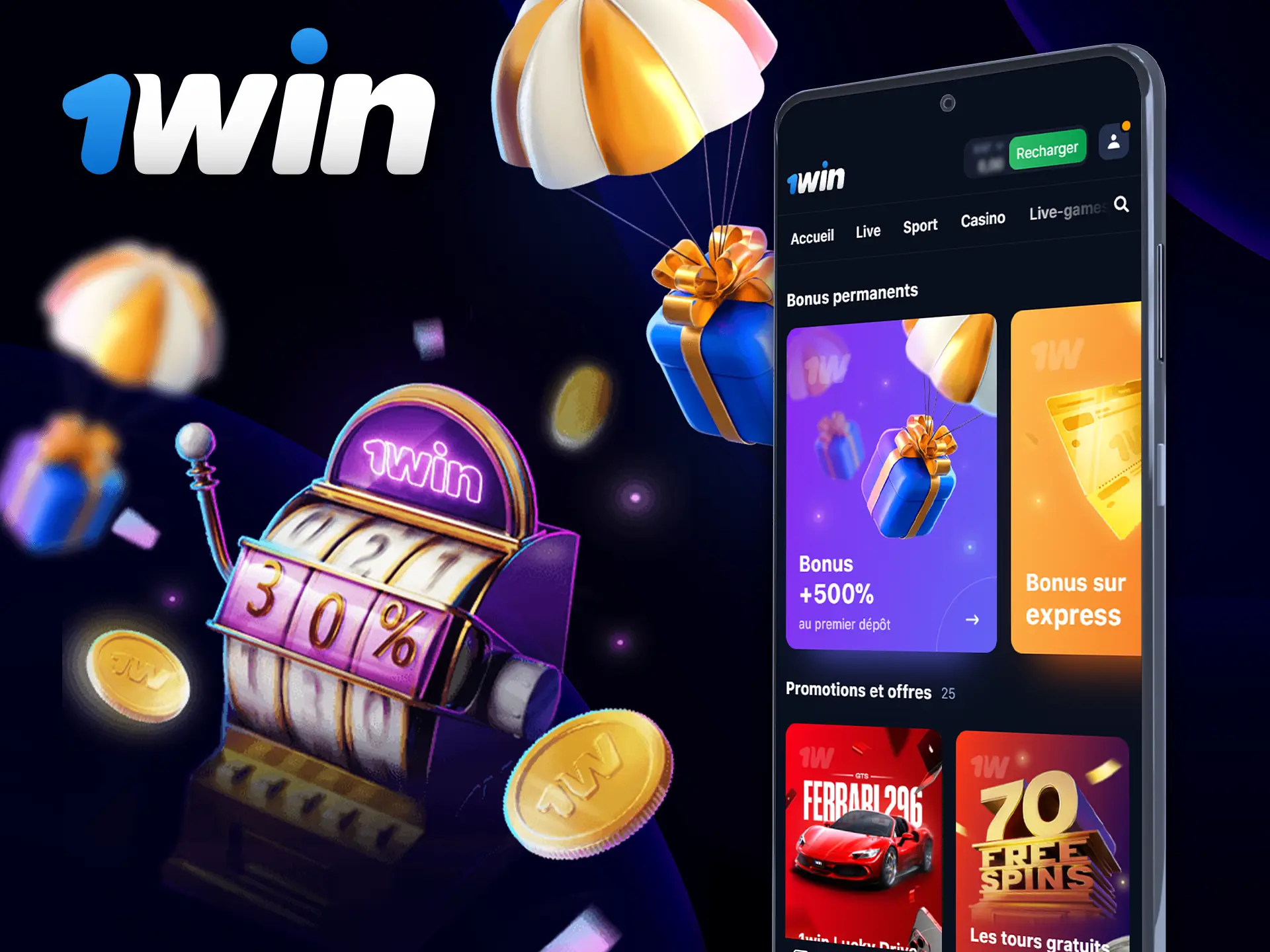 Sign up and take advantage of 1Win's welcome bonuses.