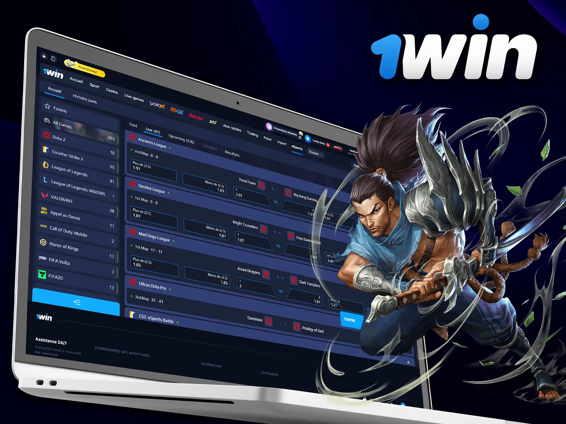 Pariez sur les cyber-sports chez 1Win et gagnez.