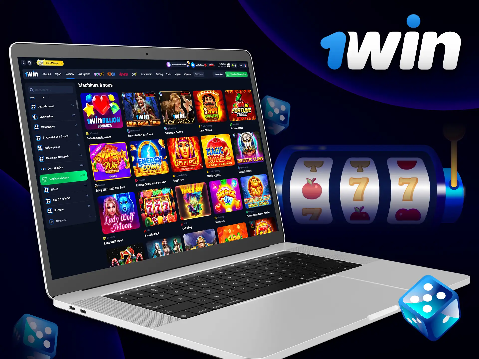 1Win offers a wide selection of slot machines.