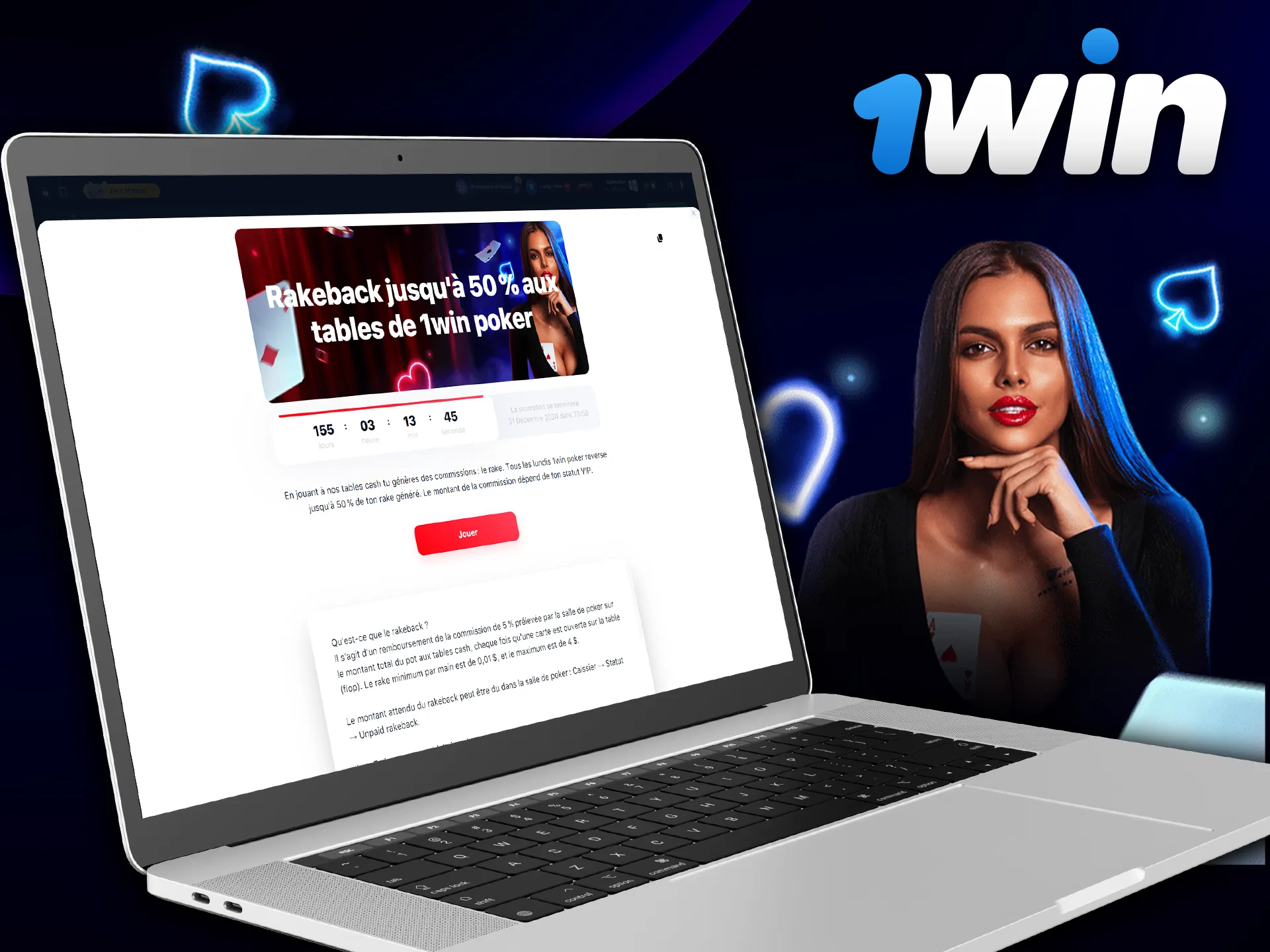 1Win Casino offers players up to 50% rakeback.