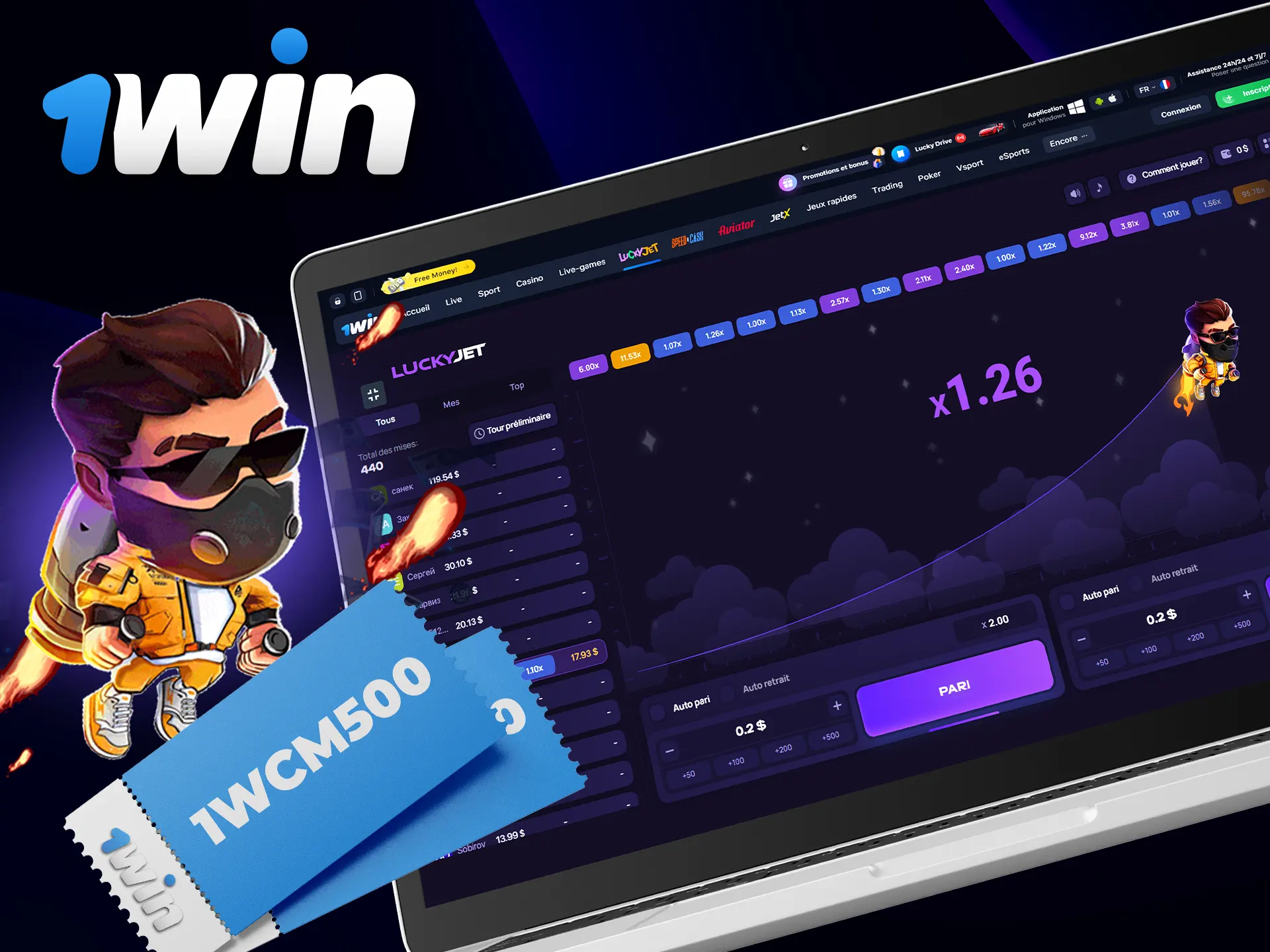 Use promo code 1Win to play Lucky Jet.