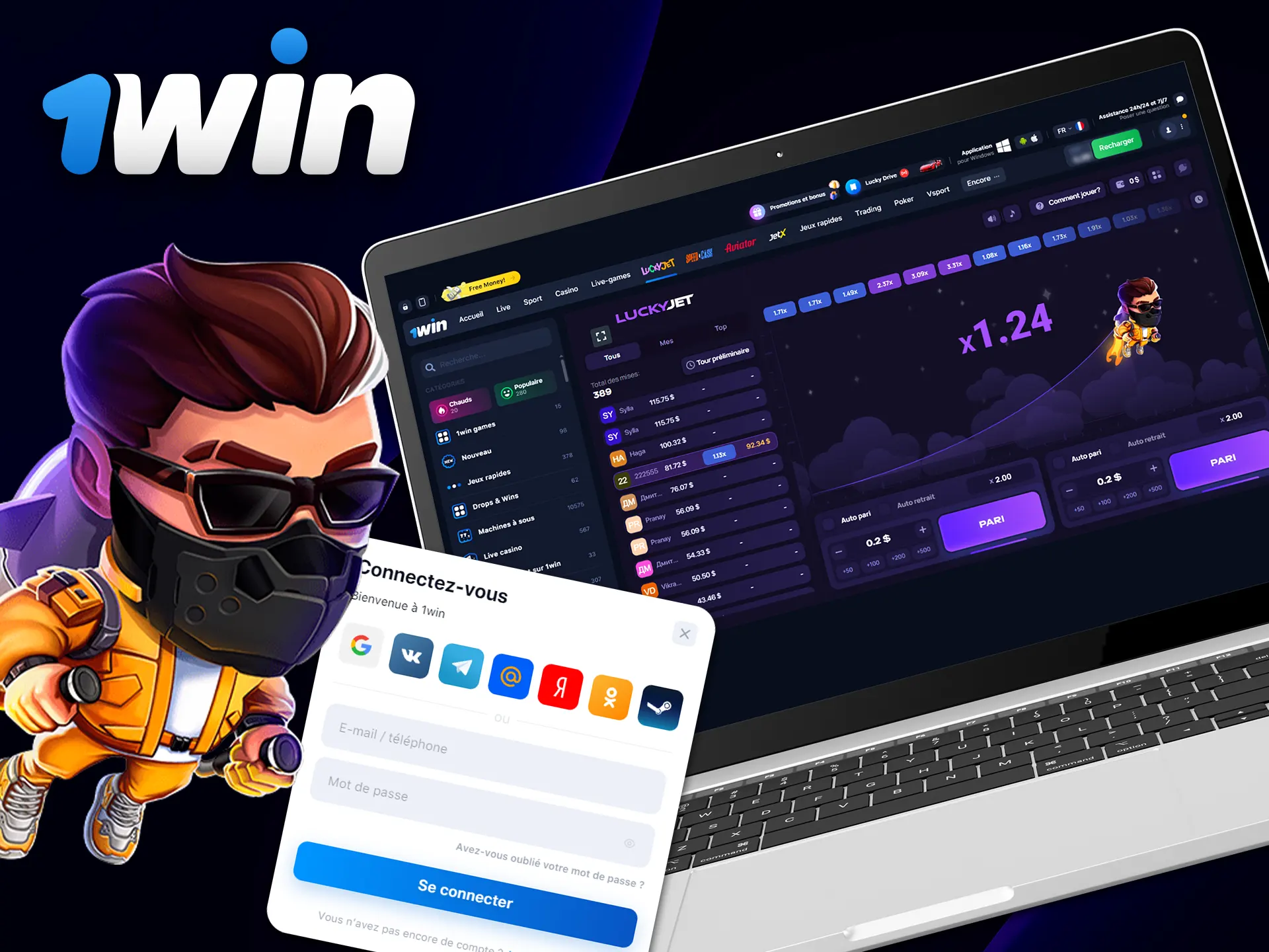 Register at 1Win Casino to start playing Lucky Jet.