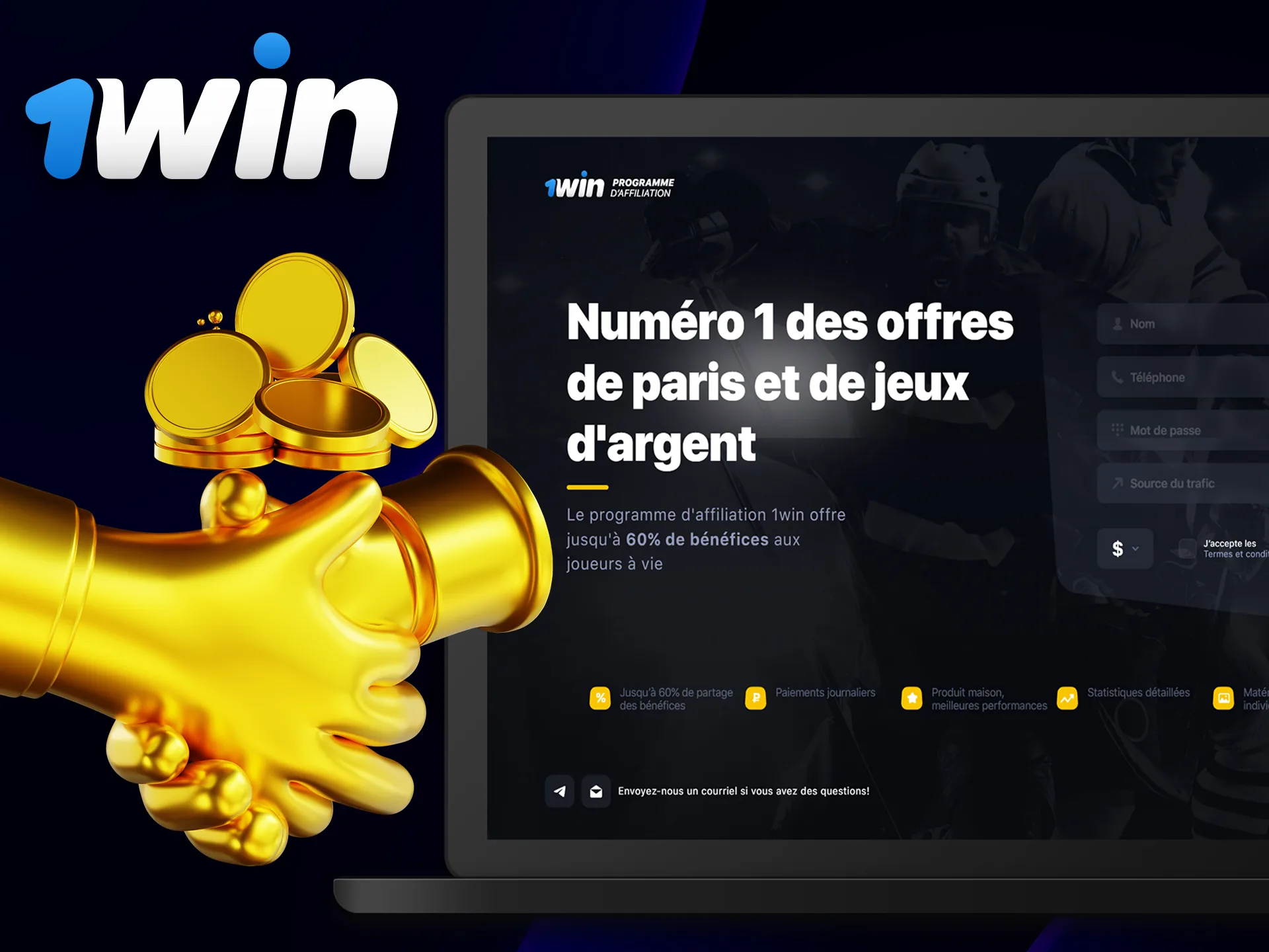 Devenez partenaire de 1Win et bénéficiez d'opportunités favorables.