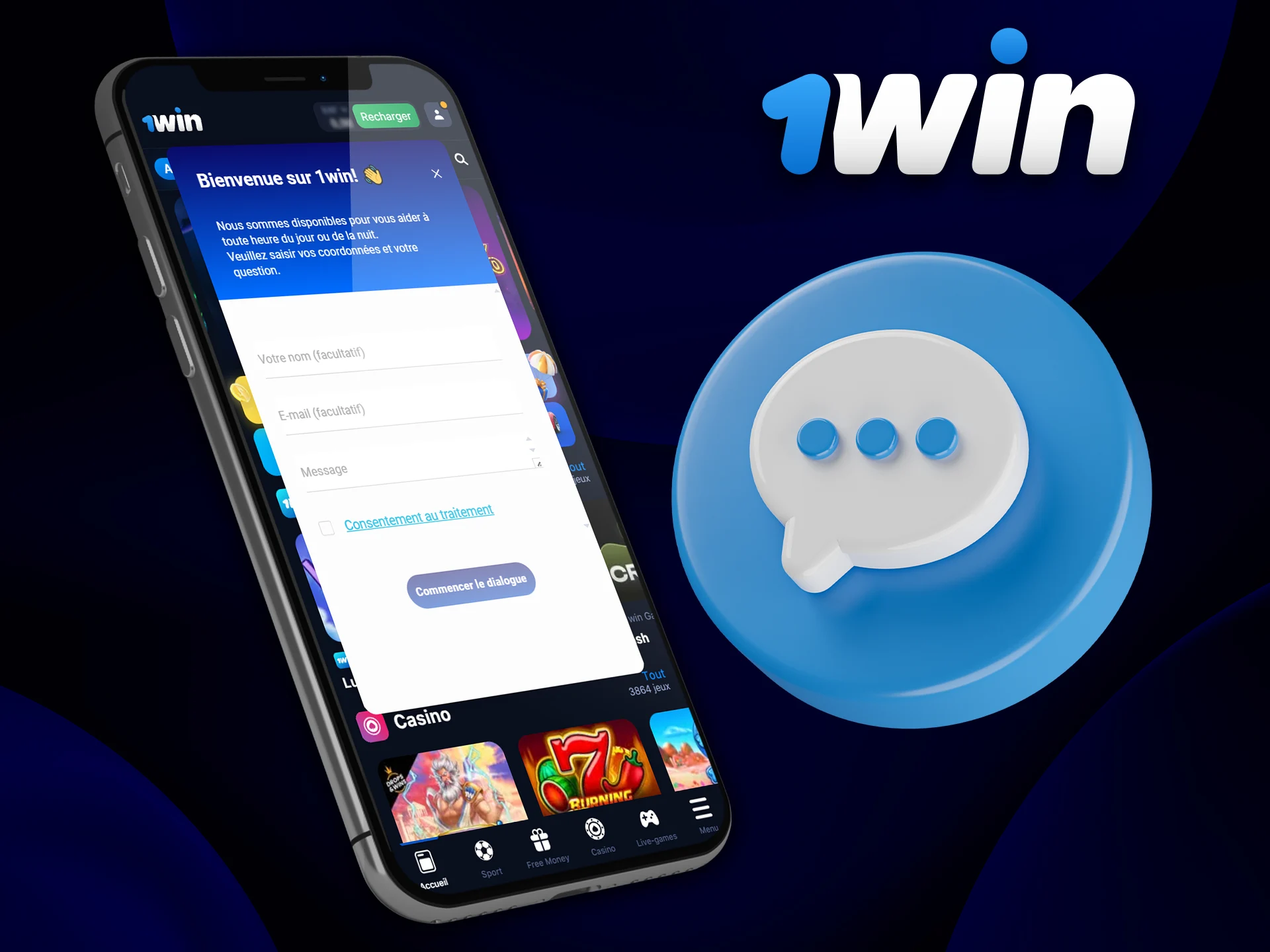 1Win's online chat is available in desktop and mobile versions.