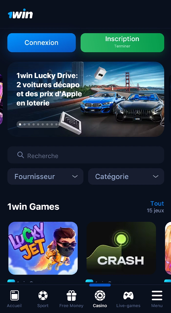 Jouez aux jeux de casino sur l'application 1Win.