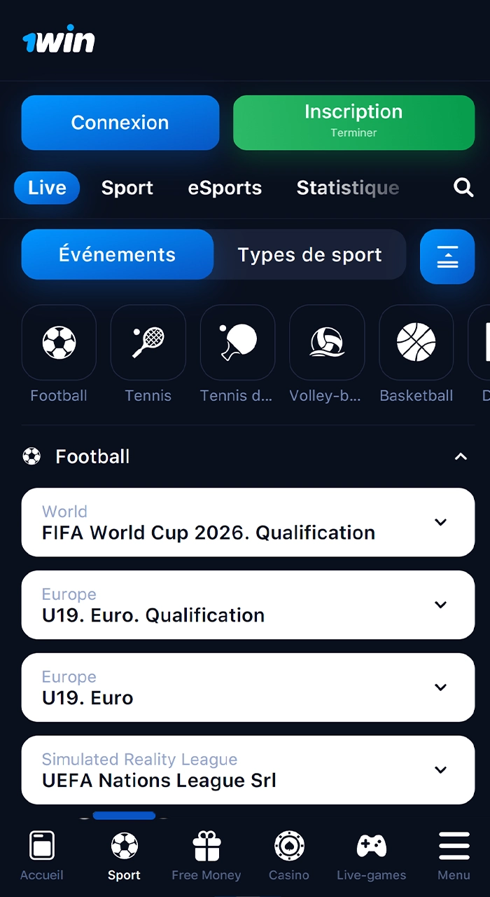 Placez vos paris sportifs sur l'application 1Win.