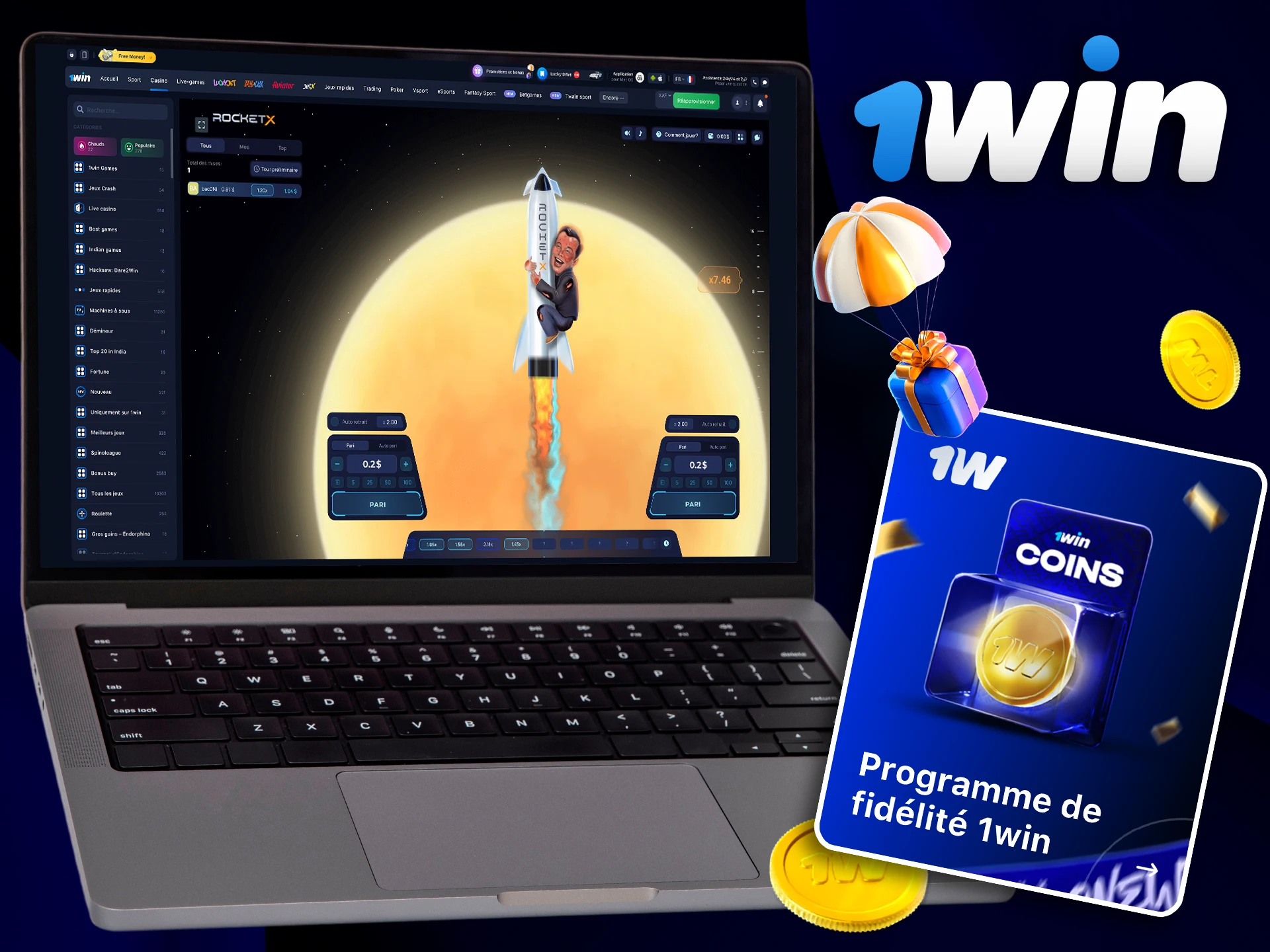 Recevez un bonus de 1Win en pariant sur Rocket X.