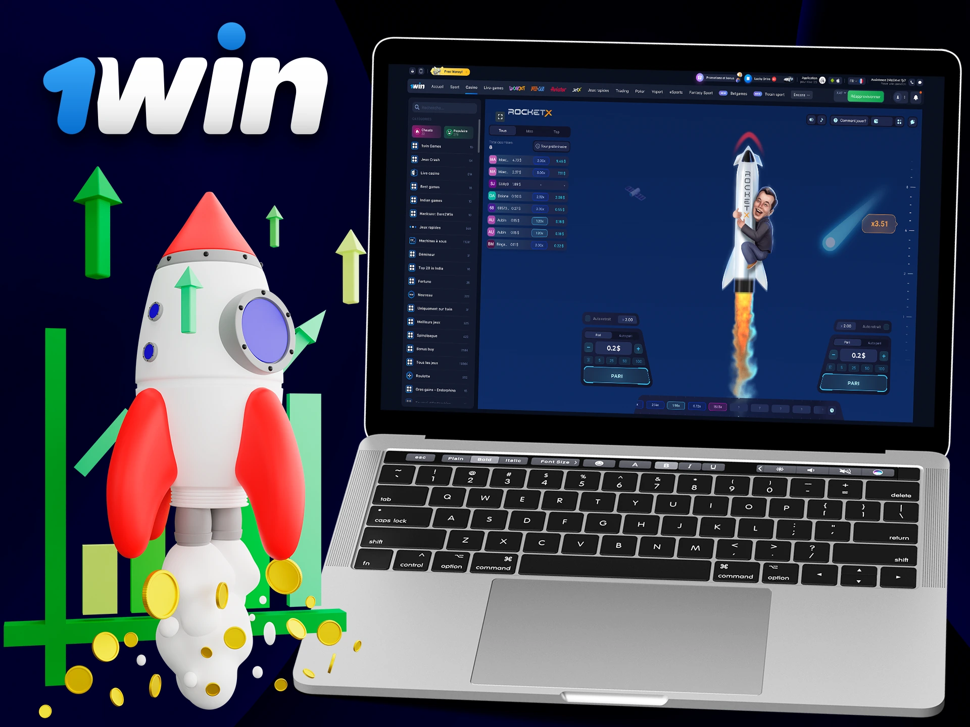 Trouvez votre stratégie pour parier sur Rocket X sur 1Win.