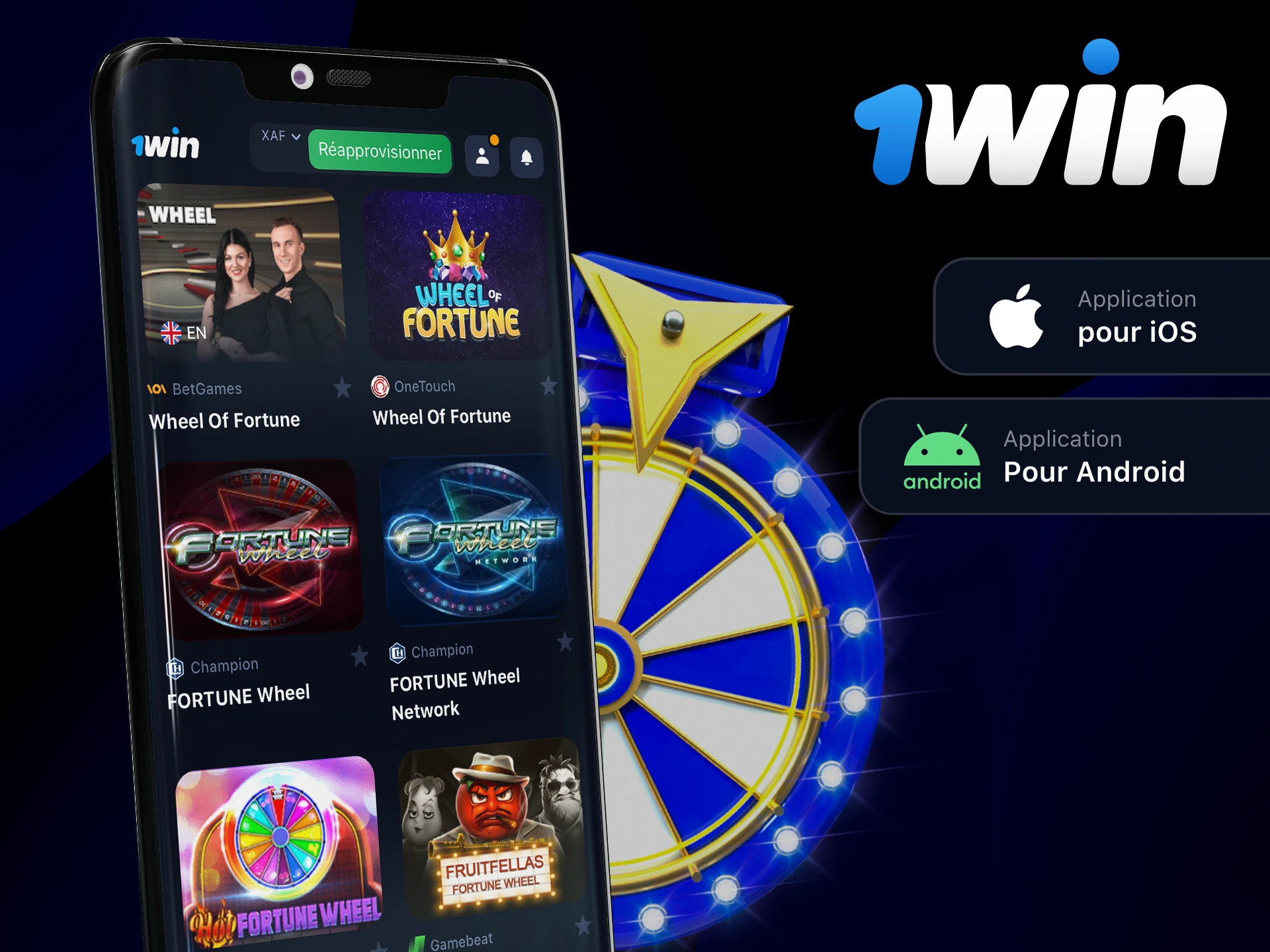 Tentez votre chance à la Wheel of Fortune dans l'application de 1Win.